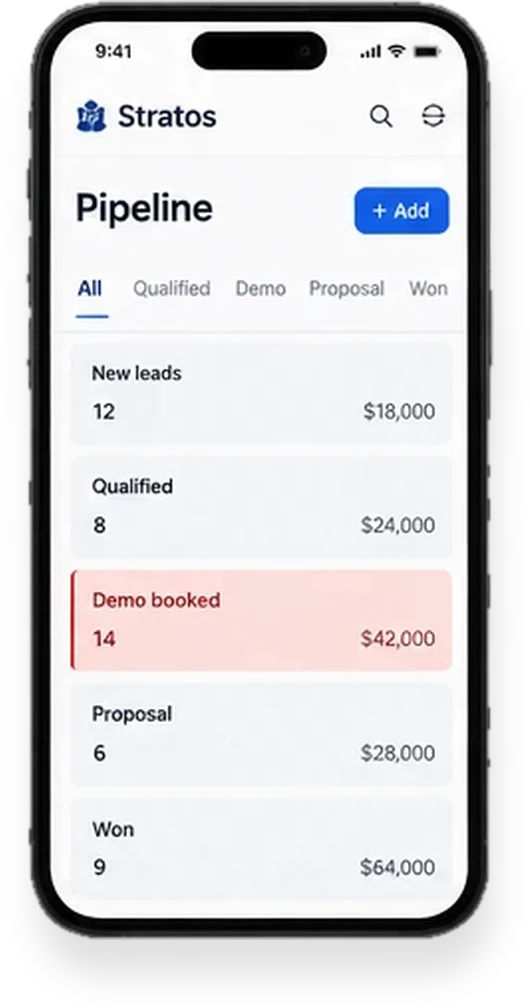 A sales pipeline dashboard on a phone